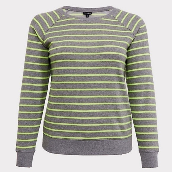 Torrid Grey Neon Yellow Stripe Fleece Sweatshirt - Picture 3 of 11